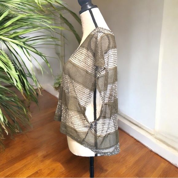 WET SEAL Olive Green Sequin Mesh See-Through Short Sleeve Top – Size Large - Picture 5 of 12
